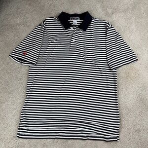 Boast Men's Black and White Stripe Embroidered Academia Short Sleeve Polo Size L
